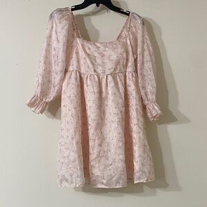 Elegant Pink Floral Long Sleeve Dress